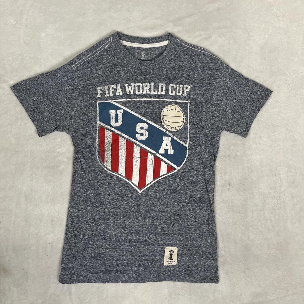 2014 FIFA World Cup USA Shirt Mens Small Blue Soccer Football Brasil Graphic Tee